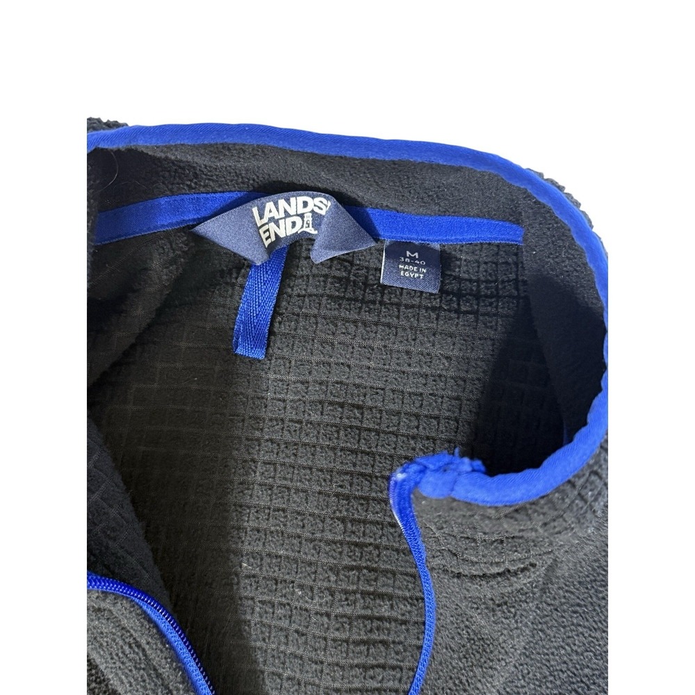 Lands' End Men's Fleece Jacket Medium 38–40‎ Full Zip Black Blue Trim - Picture 4 of 6